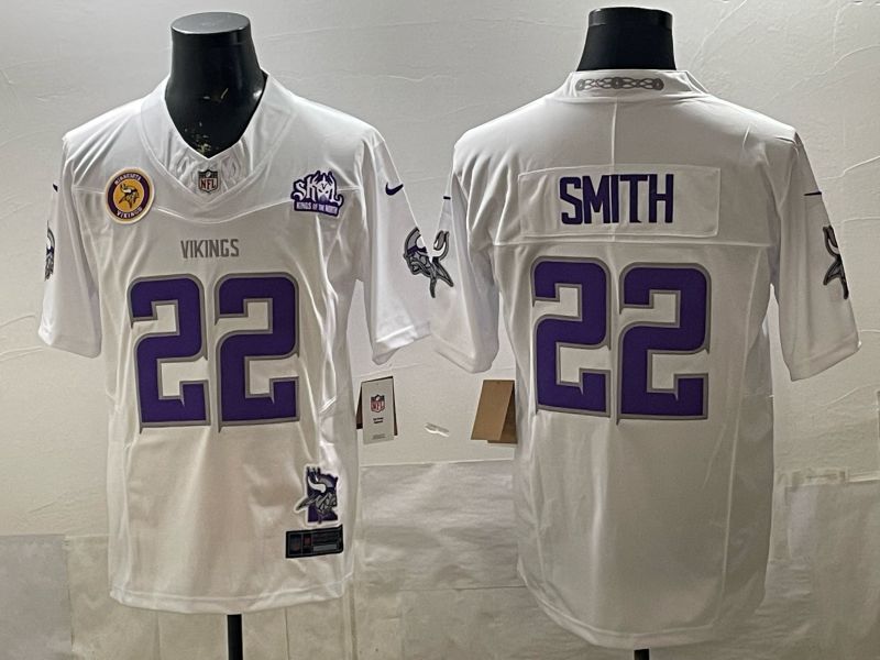 Men 2026 Minnesota Vikings #22 Smith White Throwback 4th generations Nike Limited NFL Jersey 03